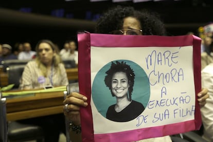 Ato em homenagem à vereadora Marielle Franco na Câmara dos Deputados, em Brasília, nesta quinta-feira. 