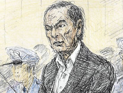Ilustración de Carlos Ghosn durante su comparecencia en el juicio