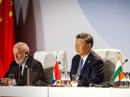 Los líderes de Brasil, China y Sudáfrica, en la XV cumbre de los BRICS, en Johanesburgo (Sudáfrica) el pasado 24 de agosto.