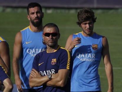 Luis Enrique, en un entrenamiento en la ciudad deportiva. 