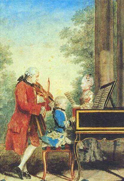 <i>Mozart de niño con su padre y su madre </i>(1763-1764), de Louis Carrogis, <i>Carmontelle, </i>procedente del Museo Carnavalet de París.