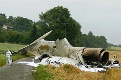 Estado en el que quedó el Tupolev estrellado al sur de Alemania en julio de 2002.