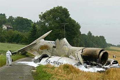 Estado en el que quedó el Tupolev estrellado al sur de Alemania en julio de 2002.