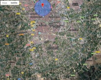 Área de la ciudad de Murcia en la que se produjeron las conexiones desde las que se votó en las primarias de Ciudadanos.