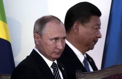 El presidente de Rusia Vladimir Putin y el presidente de China, Xi Jinping.