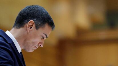 El presidente del Gobierno, Pedro Sánchez, durante su intervención en la sesión de control al Gobierno del Senado el pasado 18 de diciembre. 