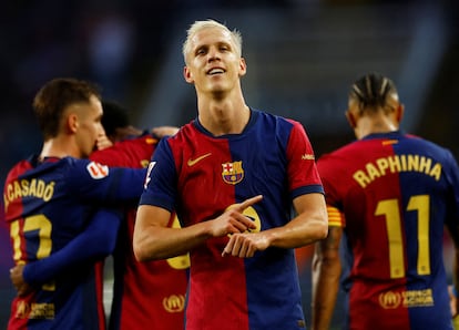 Dani Olmo tras marcar su segundo gol contra el Espanyol este domingo.