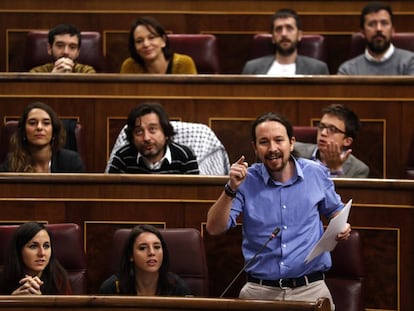 Pablo Iglesias, durante una comparecencia en el Congreso en noviembre de 2017.