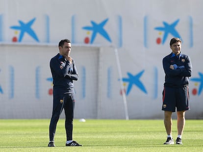 Xavi Hernández, durante el entrenamiento del Barcelona.