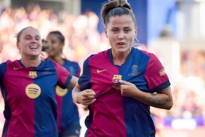 Claudia Pina celebra su gol durante la final de la Copa de la Reina ante el Atlético de Madrid.