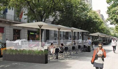 Simulación de cómo quedará Rambla de Catalunya con la ordenanza de terrazas.