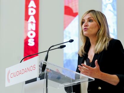 La ahora líder de Ciudadanos, Patricia Guasp, en rueda de prensa en la antigua sede de CS de Madrid, el pasado 30 de mayo.