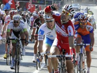 Óscar Freire tras ganar la etapa.