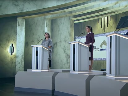 Candidatos presidenciales durante el segundo debate electoral, el 28 de abril 2024.