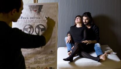 El director de La Boca Erótica (izquierda) con la directora María Agúndez y el actor Álex García.