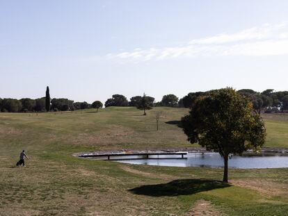 Un hombre pasea por el Club de Golf Montbru de Moià, en el Moianès, este jueves.