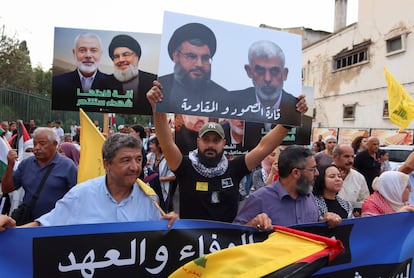 Manifestacion dirigentes de Hezbolá y Hamás