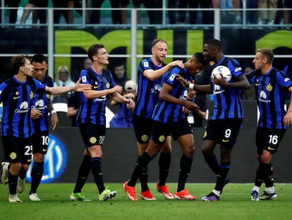 Los jugadores del Inter celebran un gol en la Serie A, esta temporada.