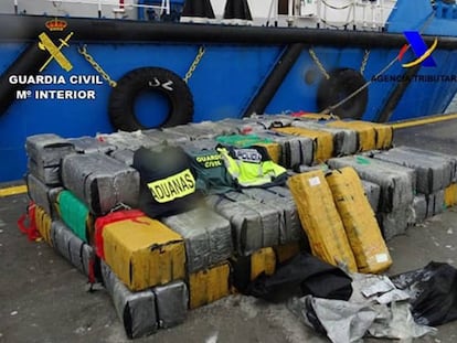 Imagen de la cocaína incautada en un barco carguero abordado a 150 millas de la costa de Portugal.