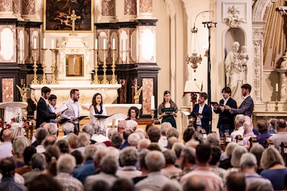 El grupo Cantoría al completo en su concierto dedicado a la música de Pierre de la Rue y Juan de Anchieta.
