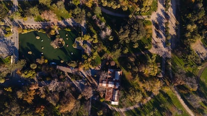 Vista aérea del parque quinta normal, Santiago,Chile, el 19 de junio del 2025.
