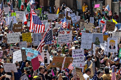 Protesta en el centro de Los Angeles, el 14 de junio de 2025.