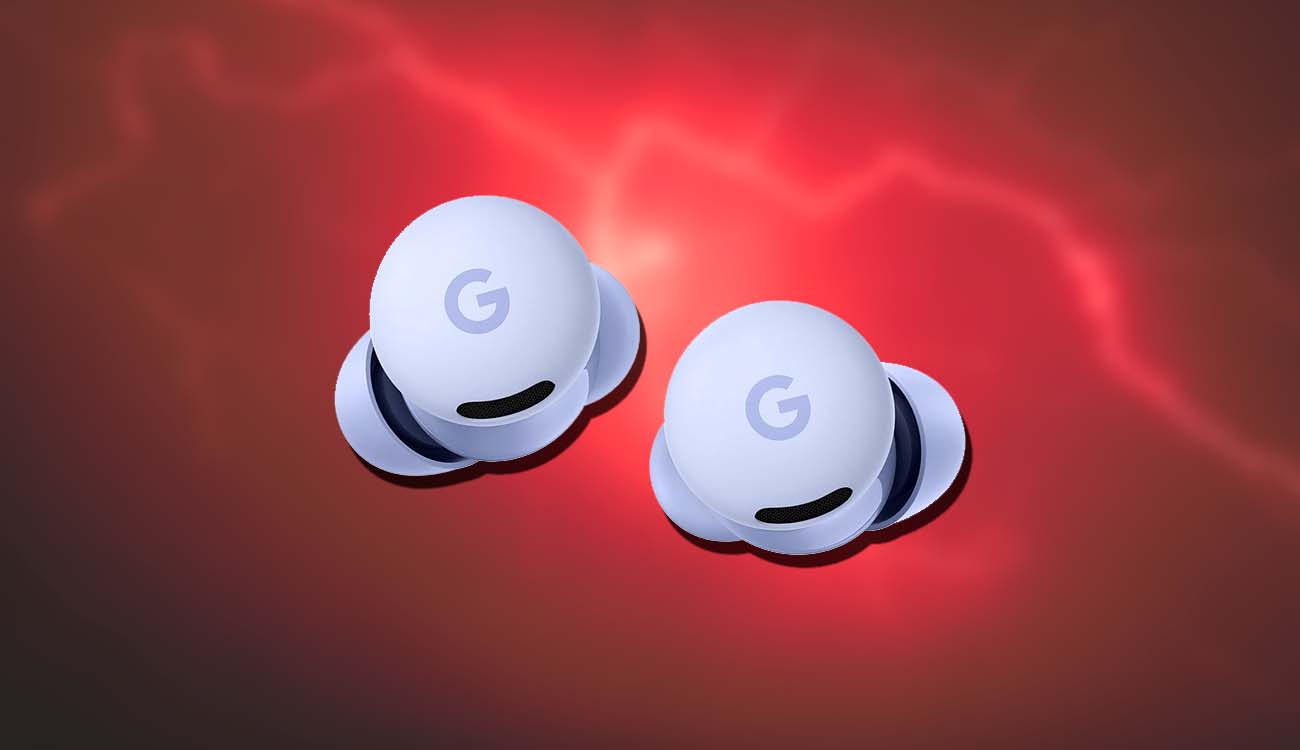 Google Pixel Buds 2a con fondo rojo