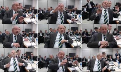 Lula em vários momentos da audiência em Curitiba nesta quarta-feira.