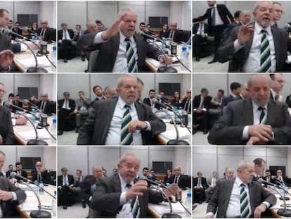 Lula em vários momentos da audiência em Curitiba nesta quarta-feira.