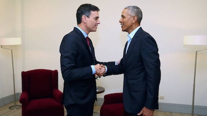 Pedro Sánchez and Barack Obama.