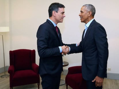 Pedro Sánchez and Barack Obama.