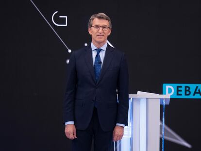 El presidente de la Xunta de Galicia y candidato a la reelección por el PP, Alberto Núñez Feijóo, en el debate televisivo. CRTV