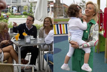 Jornada de reflexión de Abel Caballero, alcalde de Vigo y candidato del PSdeG, con otros miembros de su lista. A la derecha, la aspirante del PP, Corina Porro, con una nieta.