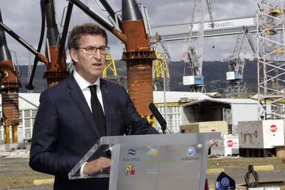 El presidente de la Xunta de Galicia, Alberto N&uacute;&ntilde;ez Feij&oacute;o, el 21 de julio en el Astillero Navantia Fene. 