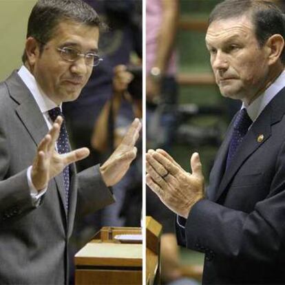 El secretario general del PSE, Patxi López, y el <i>lehendakari,</i> Juan José Ibarretxe.