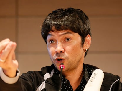 Junior García, durante la rueda de prensa, este jueves en Madrid.