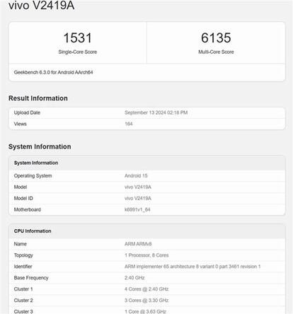 Resultados en Geekbench del teléfono VIVO X200