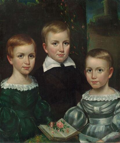 Retrato de Emily, Austin y Lavinia Dickinson.