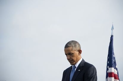 Barack Obama, durante el acto conmemorativo del 11-S en el Pent&aacute;gono.
  