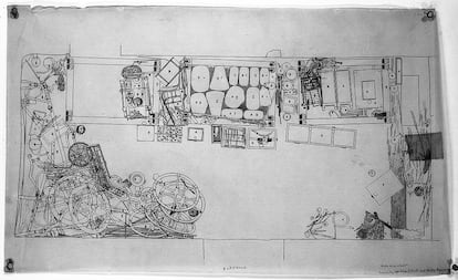 Drawing by Carter of the artefacts located in the antechamber of Tutankhamun’s tomb.