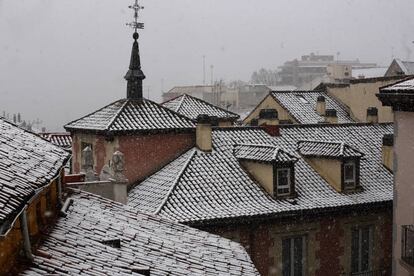 Nieve en los tejados de Madrid, el 5 de febrero de 2018.