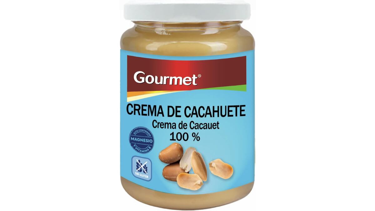 Crema de cacahuete de la marca Gourmet, en frasco de 500 gramos.