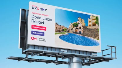 Vista de un cartel de Excent, una unidad de negocio de Aliseda para ayudar a los promotores a comercializar obra nueva, en una imagen de archivo cedida por la empresa.