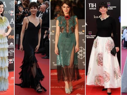 Bárbara Lennie (de Gucci, en los Goya de 2017), Úrsula Corberó (de Diane Von Furstenberg, en Cannes en 2018), María Valverde (de Gucci, en Málaga en 2016), Maribel Verdú (de Dior, en los Goya de 2013) y Macarena García (de Santos Costura, en San Sebastián en 2018), con estilismos de José Juan Rodríguez y Paco Casado.