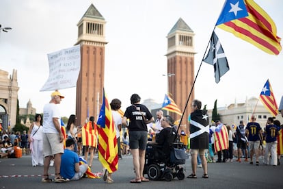 Manifestación en la Plaza de España para la  Diada del 11 de septiembre, día oficial de Cataluña.