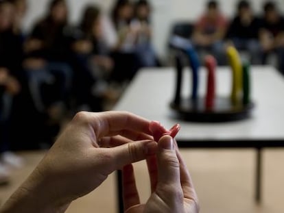 Uma aula de educação sexual em um colégio de Barcelona.