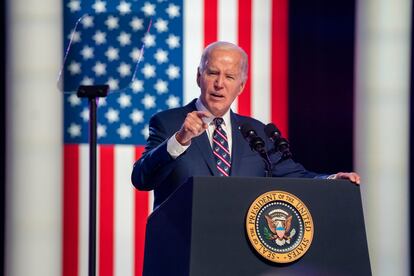 President Joe Biden delivers remarks at a campaign event in Blue Bell, Pennsylvania, on January 5, 2024.