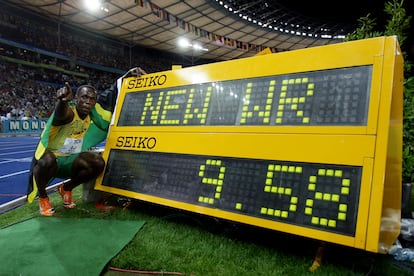 Usain Bolt after breaking the 100 meters world record at the 2009 World Championship in Berlin.