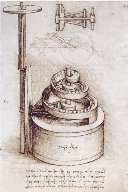 Una de las máquinas dibujadas por Leonardo da Vinci.