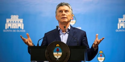 El presidente argentino, Mauricio Macri, en una comparecencia en la residencia oficial. 